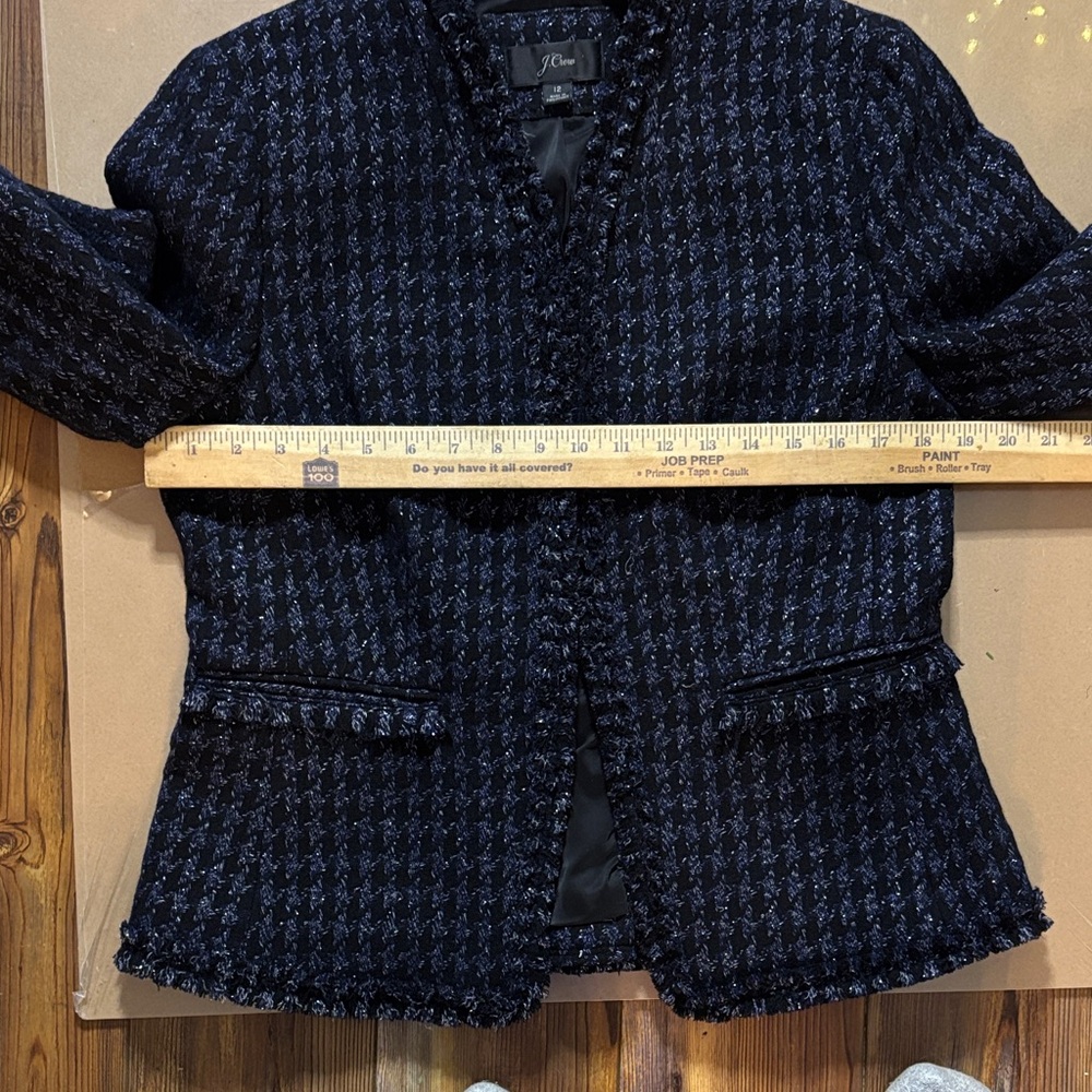 J. Crew Navy & Black Herringbone Tweed Jacket & Skirt SUIT with silver thread 12 - Picture 5 of 8